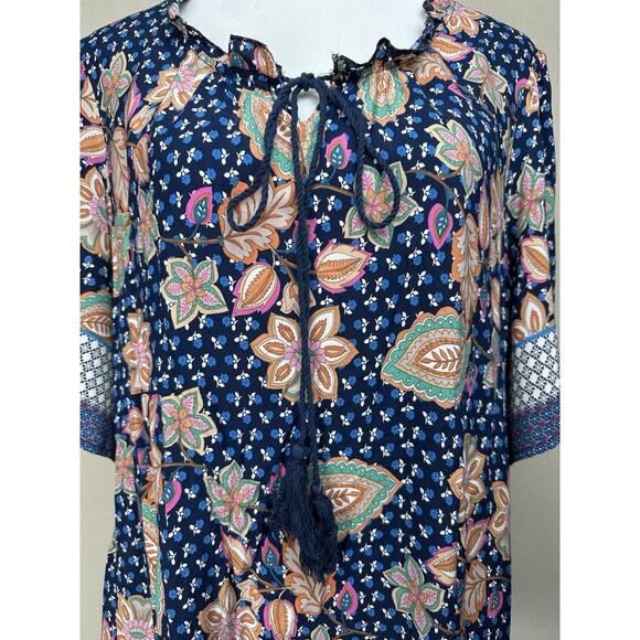 Weekend Suzanne Betro Blue Floral Peasant Boho Top Size 2X Boho Hippie - Picture 3 of 13